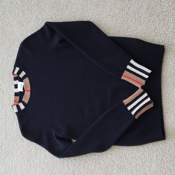 BURBERRY ICON STRIPE 100% CASHMERE SWEATER - Picture 3 of 10